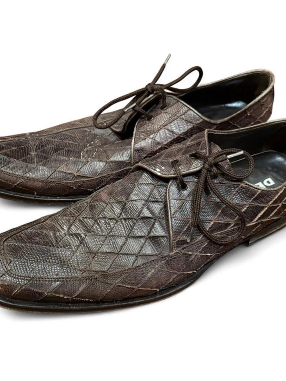 Debut Crocodile Leather Square Toe Lace Up Derby Dress Shoes Made in Italy